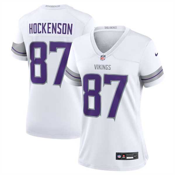 Womens Minnesota Vikings #87 T.J. Hockenson White Winter Warrior Limited Football Stitched Jersey Dzhi